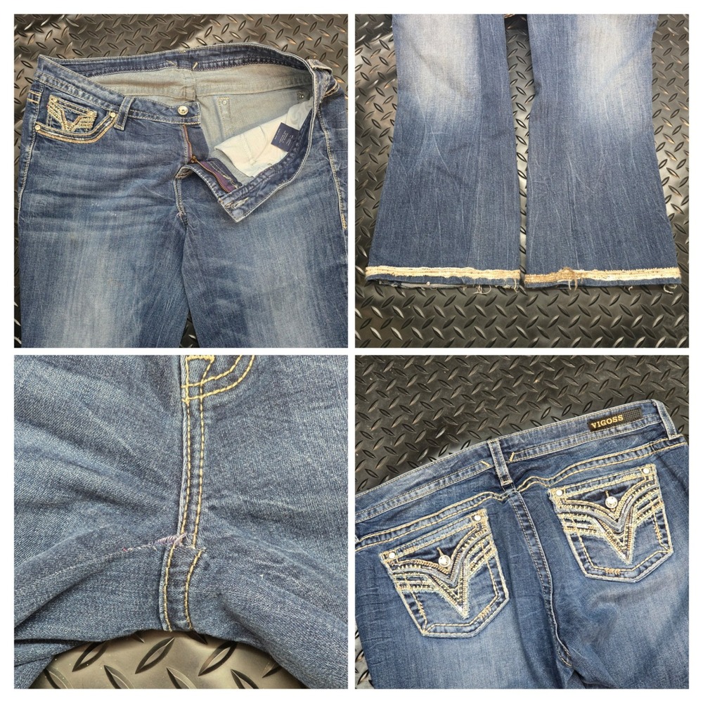 Vigoss Womens Bootcut Jeans Medium Wash Embellished Pockets Frayed Hem Size 20 - Picture 6 of 16